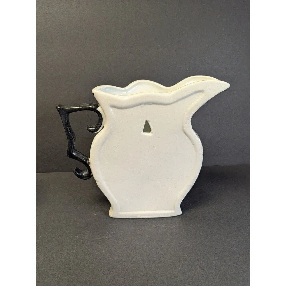 Vtg Dechang Taoci Black White Toile Pitcher Rooster Rabbit Bird & Candle Holder